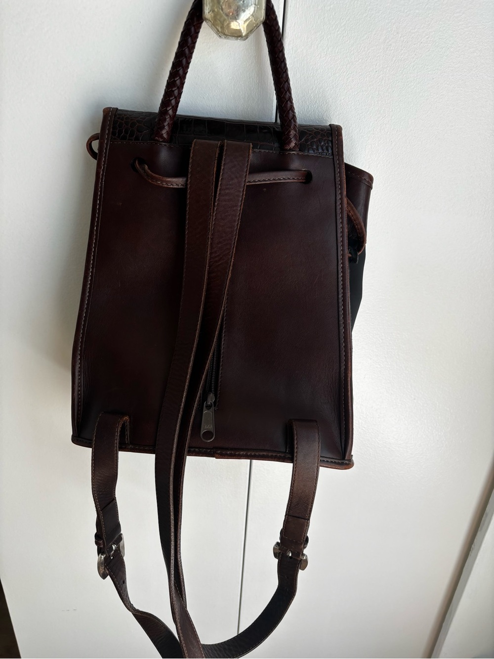 Brighton Vintage Black and Dark Brown Croc-Embossed Leather Backpack - Picture 2 of 12